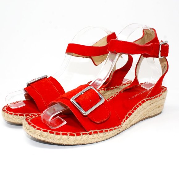 Franco Sarto Lexie Wedge Size 9.5M Orange Suede Jute Espredille Sandal Buckle. - Picture 4 of 11